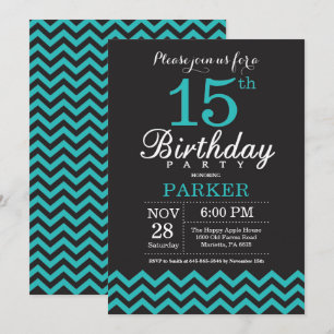 15.ª invitación de cumpleaños negro y Verde azulad