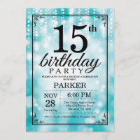 15.ª invitación de cumpleaños Purpurina Verde azul