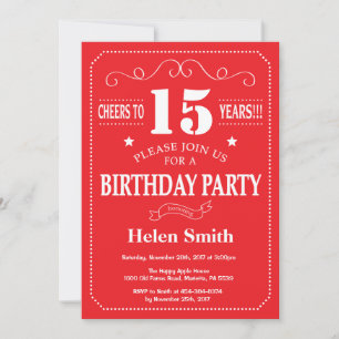 15.ª invitación de cumpleaños rojo y blanco