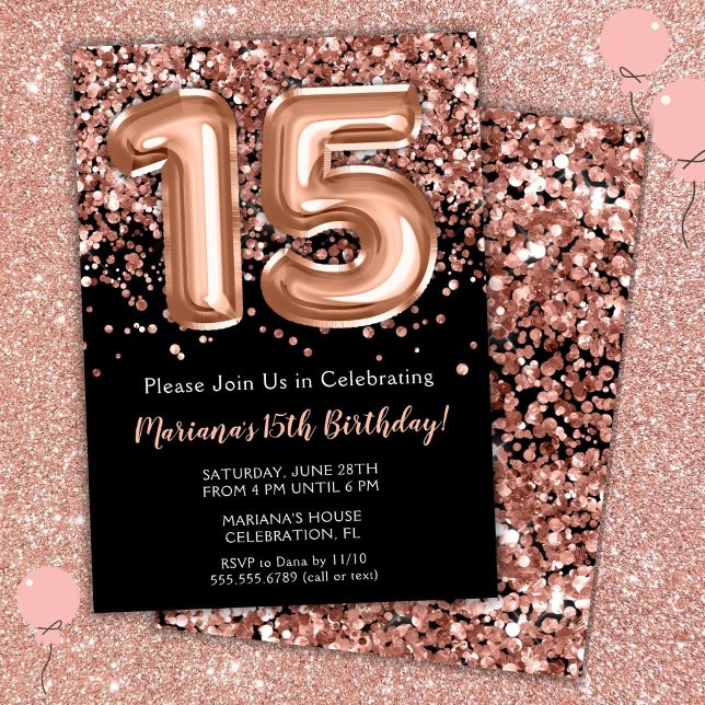 15.ª invitación de cumpleaños Rosa negro Purpurina (Subido por el creador)