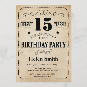 15.ª invitación de cumpleaños Rústico Retro de cos