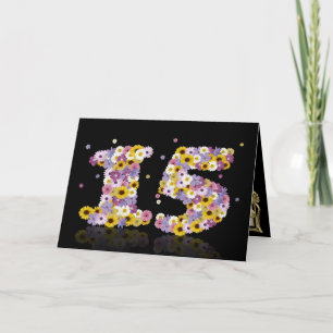 15.ª tarjeta de cumpleaños con letras floridas