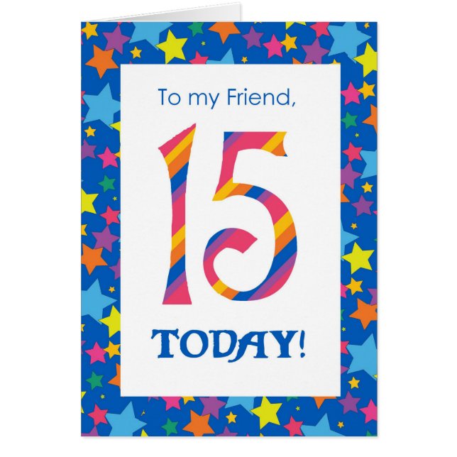 15.ª tarjeta de cumpleaños para amigo, rayas y est (Frente)