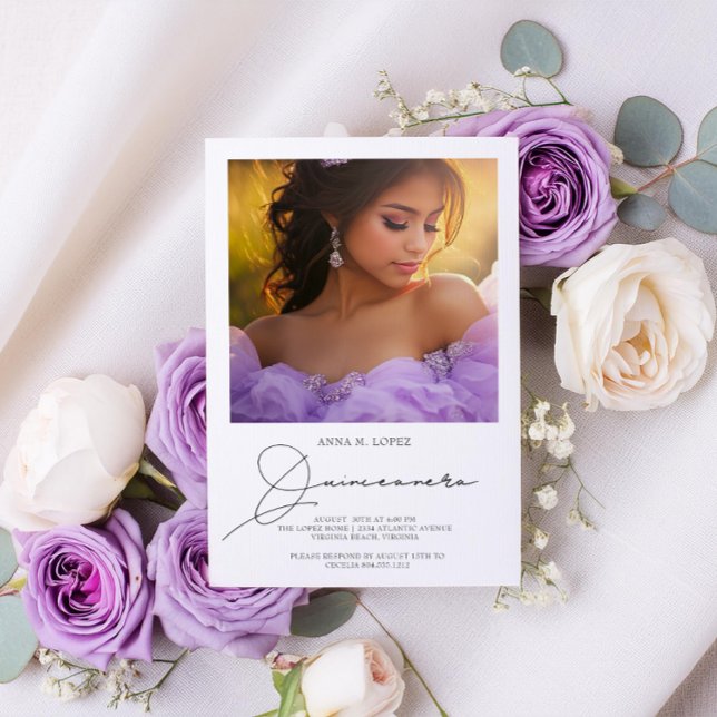 15.º cumpleaños Elegante invitación fotográfica Qu (Elegant 2 Photo Quinceanera 15th Birthday Party Invitation )