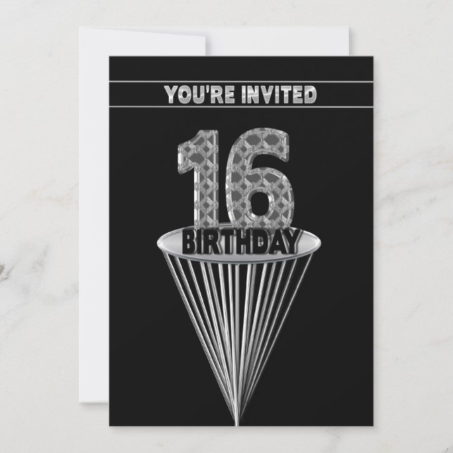 16ª invitación a la fiesta de cumpleaños - Plata y (Anverso)