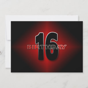 16ª INVITACIÓN DE Cumpleaños - Moderno, Rojo/Negro