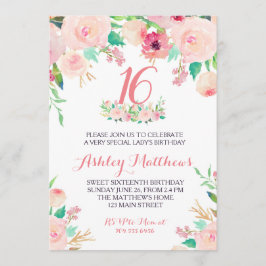 16.ª DULCE SESENTA cumpleaños Invitación floral ro