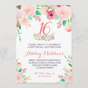 16.ª DULCE SESENTA cumpleaños Invitación floral ro
