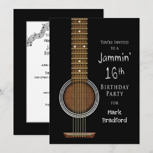 16.ª invitación a fiesta de cumpleaños, guitarra a