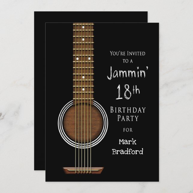 16.ª invitación a fiesta de cumpleaños, guitarra a (Anverso / Reverso)