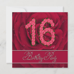 16.ª invitación a la fiesta de cumpleaños con rosa