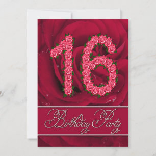 16.ª invitación a la fiesta de cumpleaños con rosa