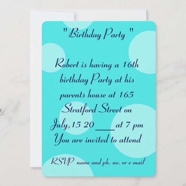 16.ª Invitación a la tarjeta de cumpleaños (Anverso)