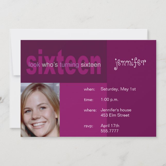 16.ª Invitación fotográfica de cumpleaños (Anverso)