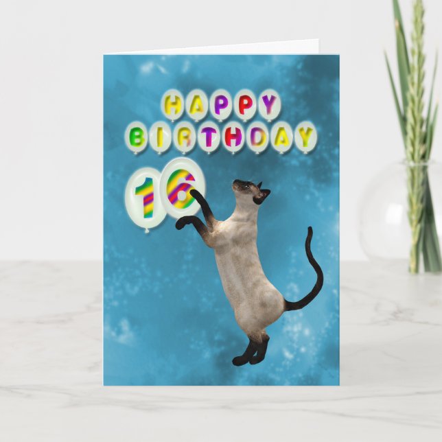 16.ª tarjeta de cumpleaños con gatos siameses (Anverso)