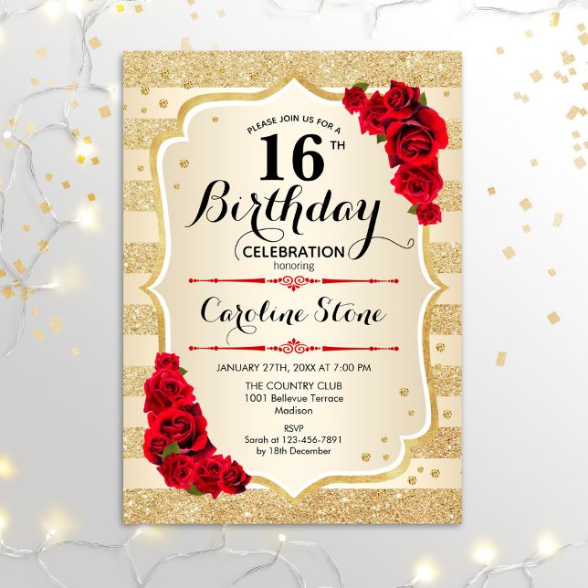 16.º cumpleaños - Invitación de Rosas de bandas de (Subido por el creador)