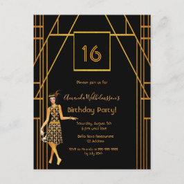 16.º cumpleaños invitación estilo deco de arte neg