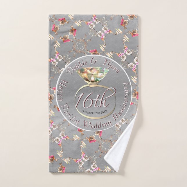 16° Aniversario Boda: Cera, estadística y Peridot (Toalla de mano)