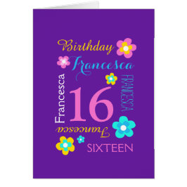 16 años personalizado de flores aqua púrpura rosa