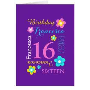 16 años personalizado de flores aqua púrpura rosa