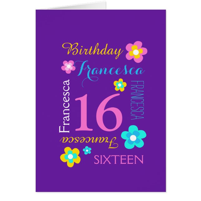 16 años personalizado de flores aqua púrpura rosa (Frente)