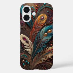 16 Boho Ornate Metálico Azul Naranja Funda iPhone