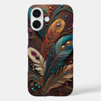 16 Boho Ornate Metálico Azul Naranja Funda iPhone