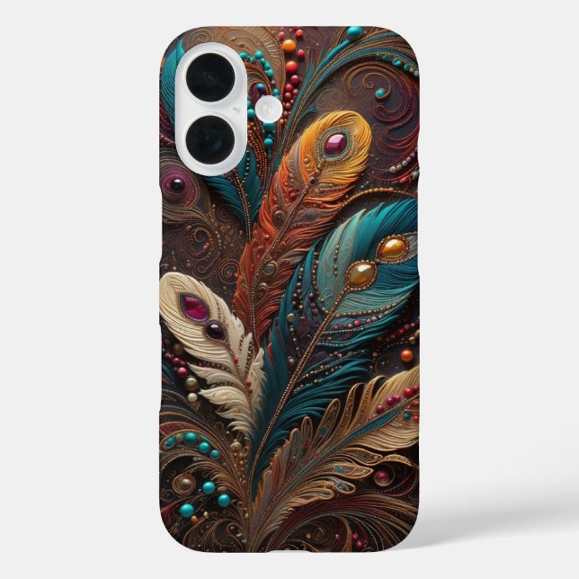 16 Boho Ornate Metálico Azul Naranja Funda iPhone  (Reverso )