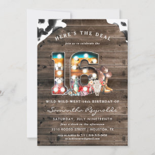 16 cumpleaños   Invitación de Cowboy Wild West