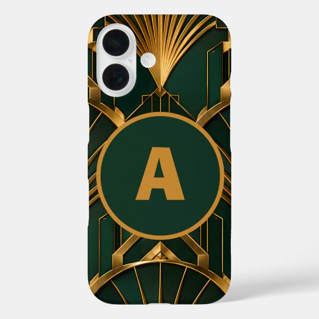 16 Elegante funda para iPhone con monograma en verde  (Reverso )
