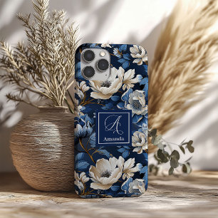 16 Funda de iPhone de diseñador con flores de azul y