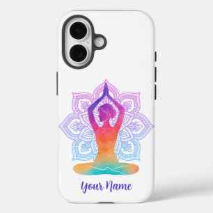 16 Funda de iPhone Mandala Yoga con Nombre Personaliz