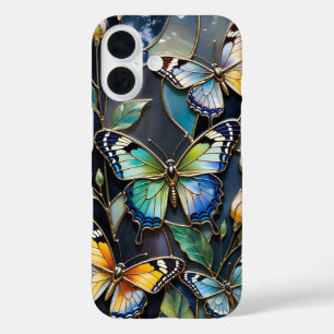 16 Funda para iPhone Butterfly Azul Oscuro Vidrio Gra