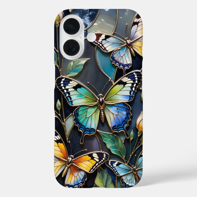 16 Funda para iPhone Butterfly Azul Oscuro Vidrio Gra (Reverso )