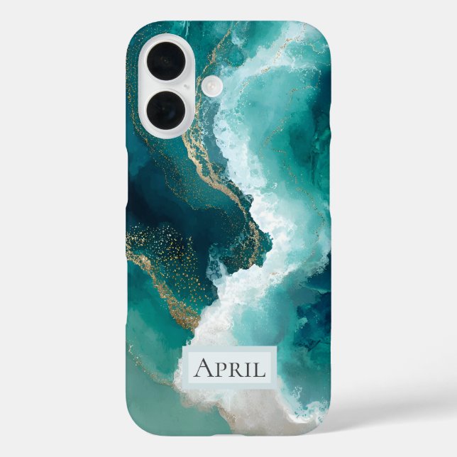 16 Funda para iPhone Case-Mate de mármol teal, blanco (Reverso )