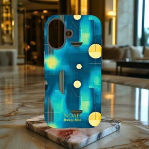 16 Funda para iPhone con arte geométrico azul verdoso