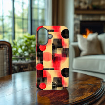 Funda para iPhone con arte geométrico rojo y negro