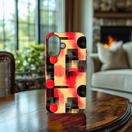 16 Funda para iPhone con arte geométrico rojo y negro
