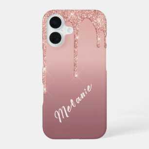 16 Funda para iPhone con brillo en oro rosa y nombre