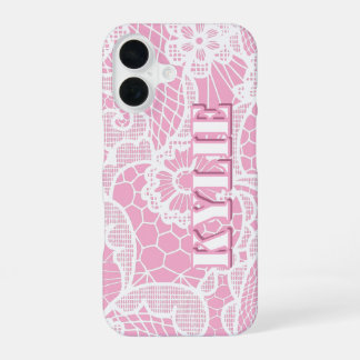 16 Funda para iPhone con encaje rosa y nombre persona