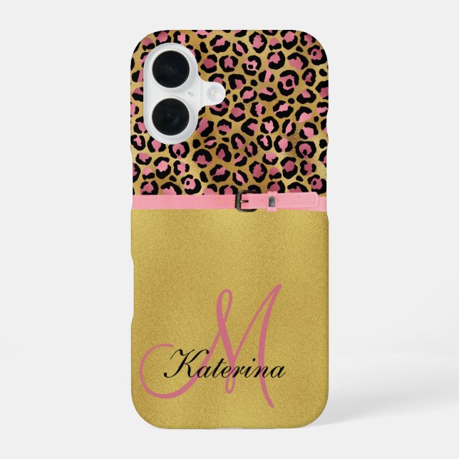 16 Funda para iPhone con estampado de leopardo rosa y (Reverso )