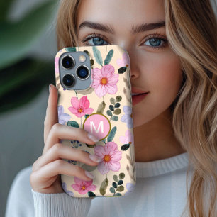 16 Funda para iPhone con monograma boho de flor rosa