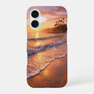 16 Funda para iPhone con monograma y olas de playa de