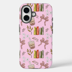16 Funda para iPhone con patrón de café y libros Le