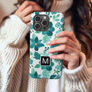 16 Funda para iPhone con patrón de flores azules mono