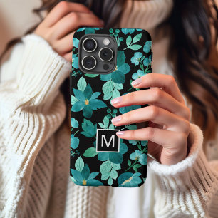 16 Funda para iPhone con patrón de flores azules mono