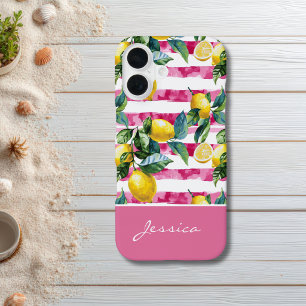 16 Funda para iPhone con patrón de limón de franja ro