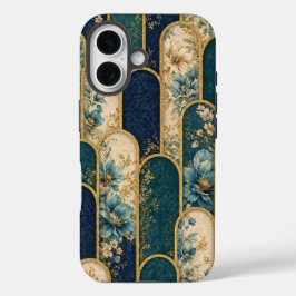16 Funda para iPhone con patrón floral dorado y azul 