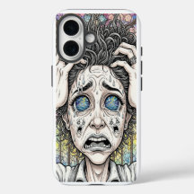 Funda para iPhone con rostro surrealista psicodéli