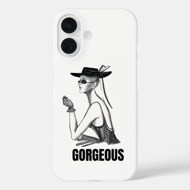 16 Funda para iPhone de Chica de Moda Estética | Negr (Reverso )